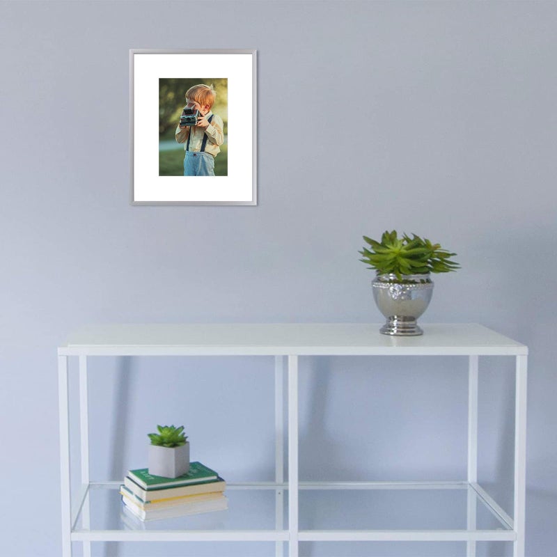 Frametory, 8x10 Silver Aluminum Picture Frame - Set of 1 - Ideal for Displaying 5x7 Photos with Mat or 8x10 Without Mat - Real Glass Front - Simple Gallery Wall Frames for Art Prints and Posters - Image 5